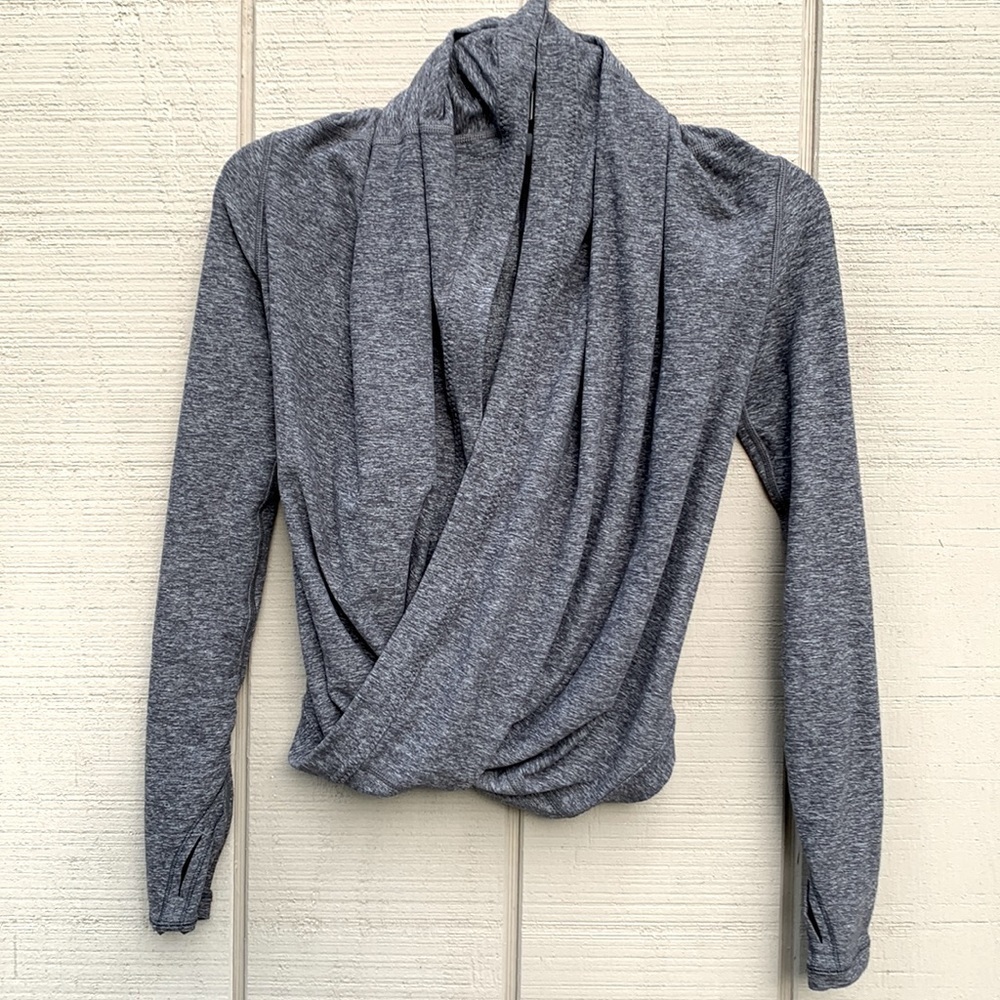 𝅺ivivva Wrap Front along Sleeve Cowl Neck - Heathered Gray